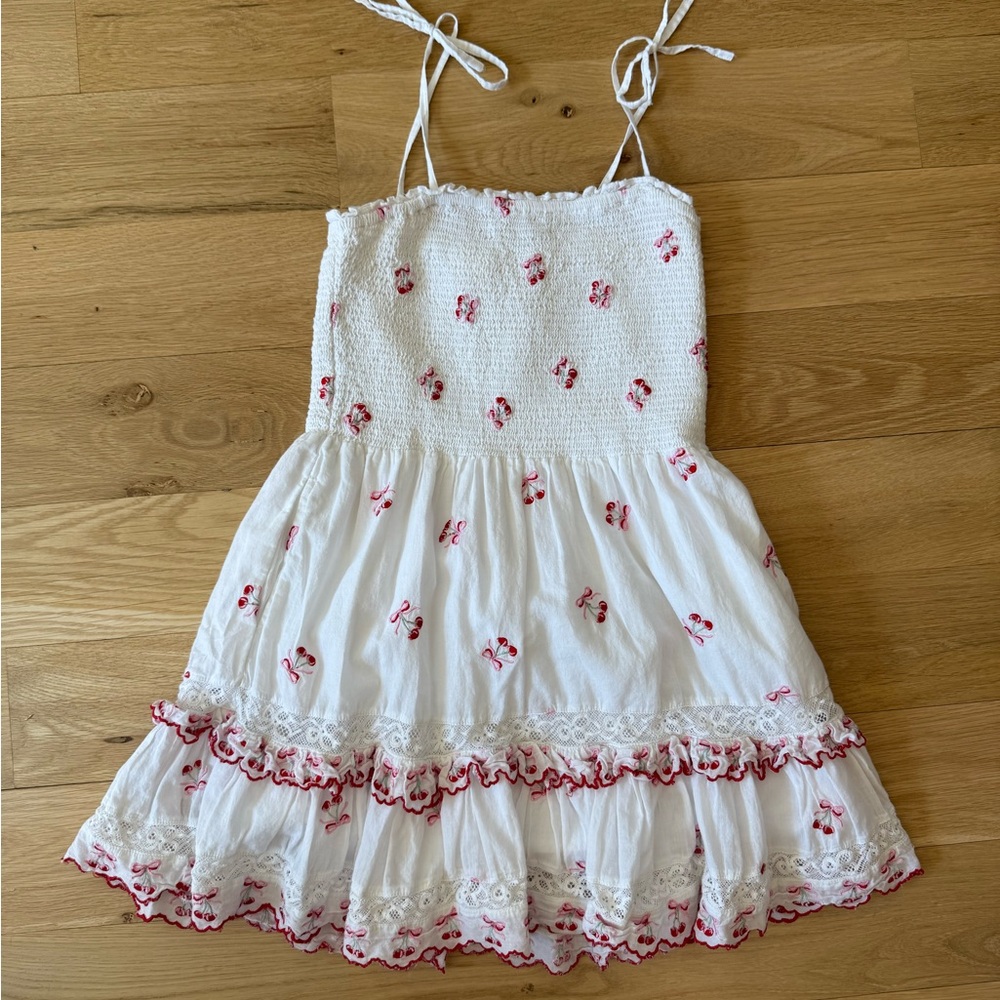 LoveShackFancy White and Red Cherry Kids Dress